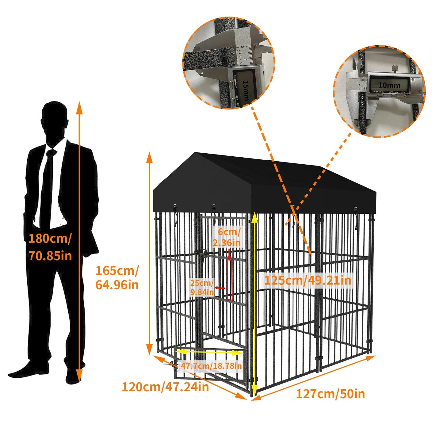 Outdoor Dog Kennel With Roof Heavy Duty Metal Crate Enclosure