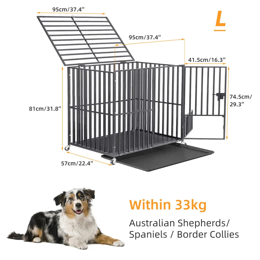 BORWART Heavy Duty Dog Crate Tear Resistant Square Tube Kennel Lockable Wheels