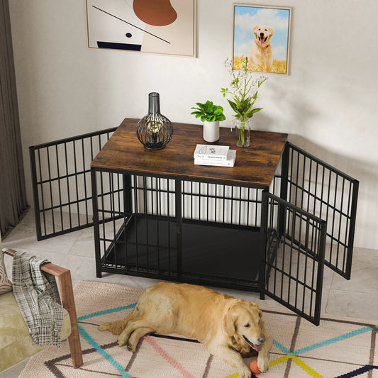BORWART Wooden Elevated Dog Crate End Table With 3 Doors