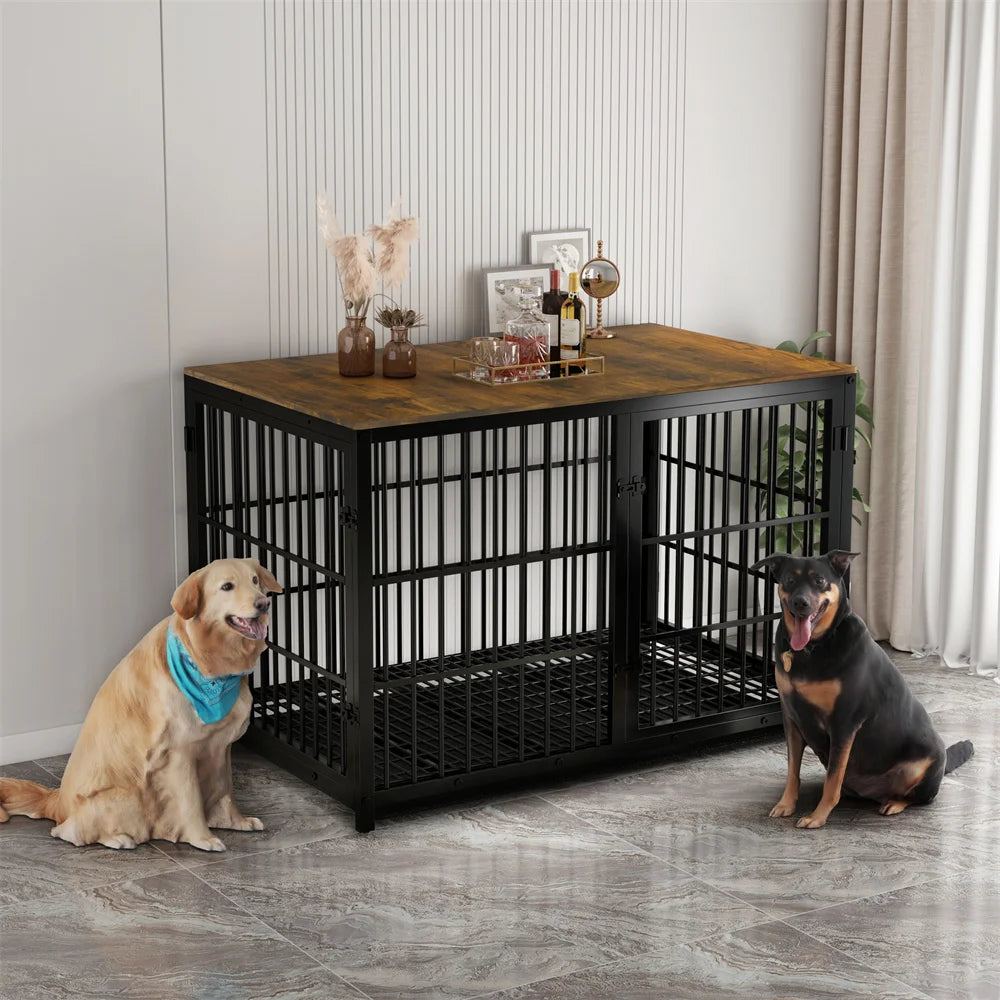 BORWART Heavy Duty Wooden Dog Crate End Table With Doors