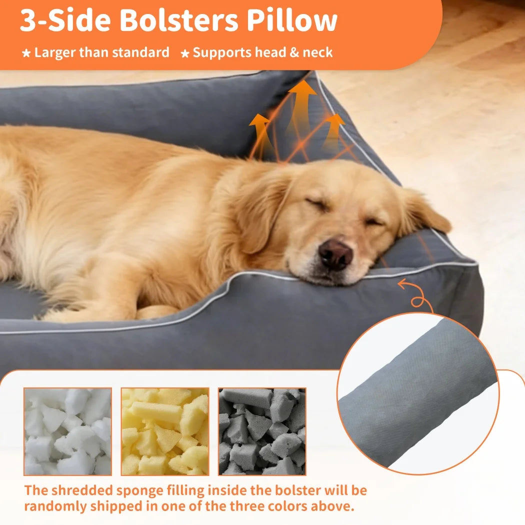 BORWART Orthopedic Dog Bed With Bolster Sides And Washable Cover