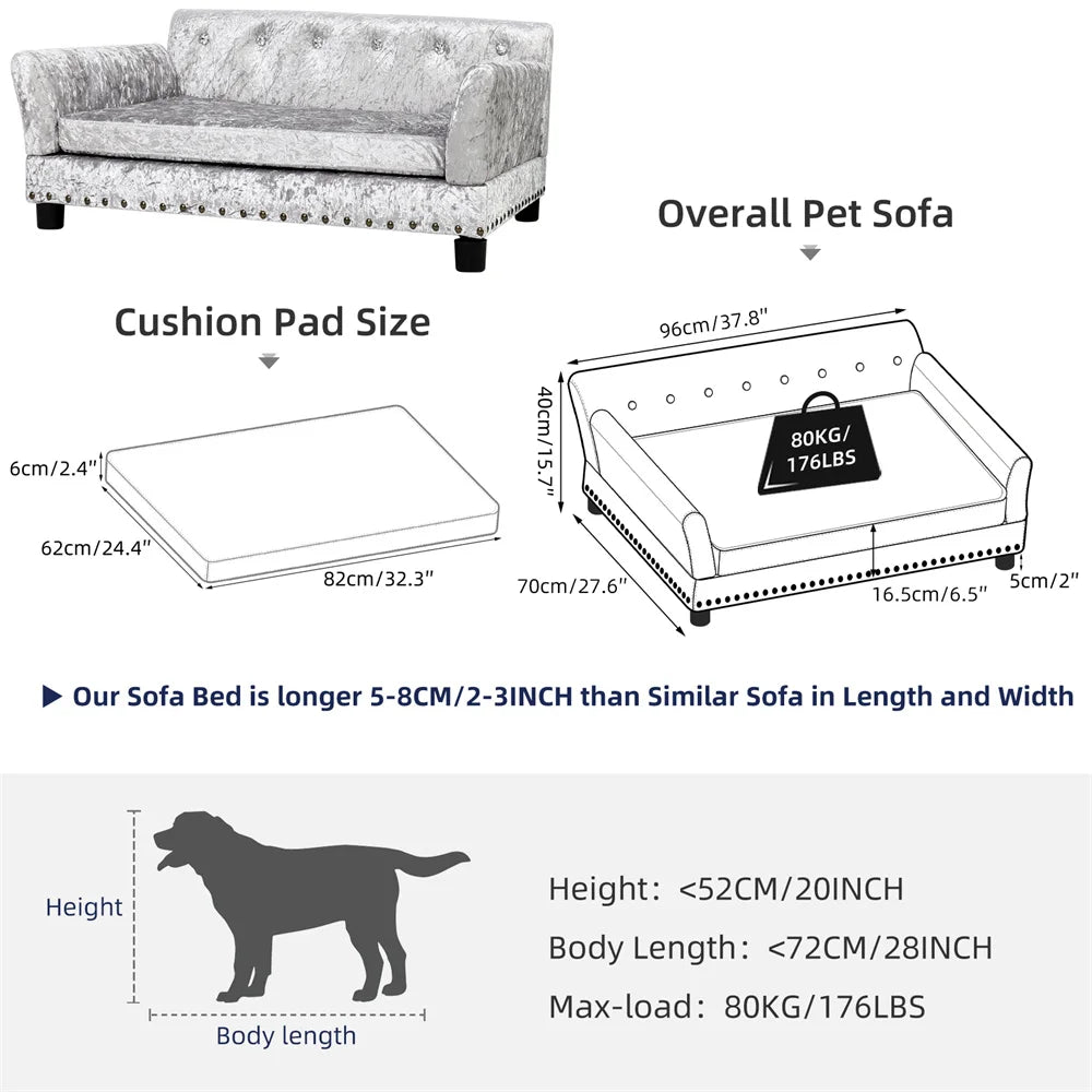 Borwart Heavy Duty Pet Sofa Bed Cushioned Raised Dog Couch