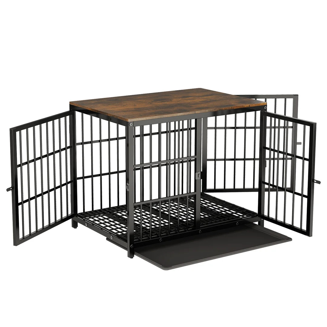 BINGOPAW Furniture Style Dog Crate End Table With Three Doors And Removable Tray