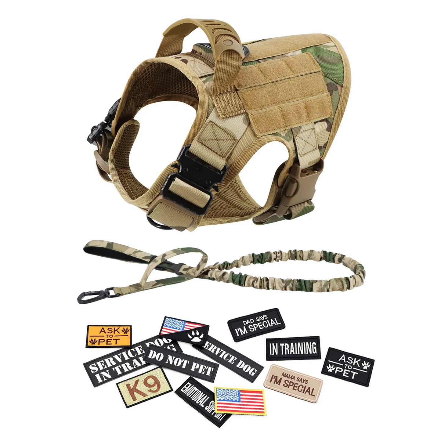 Military Large Dog Harness Vest Set With Leash Patches Bags Training
