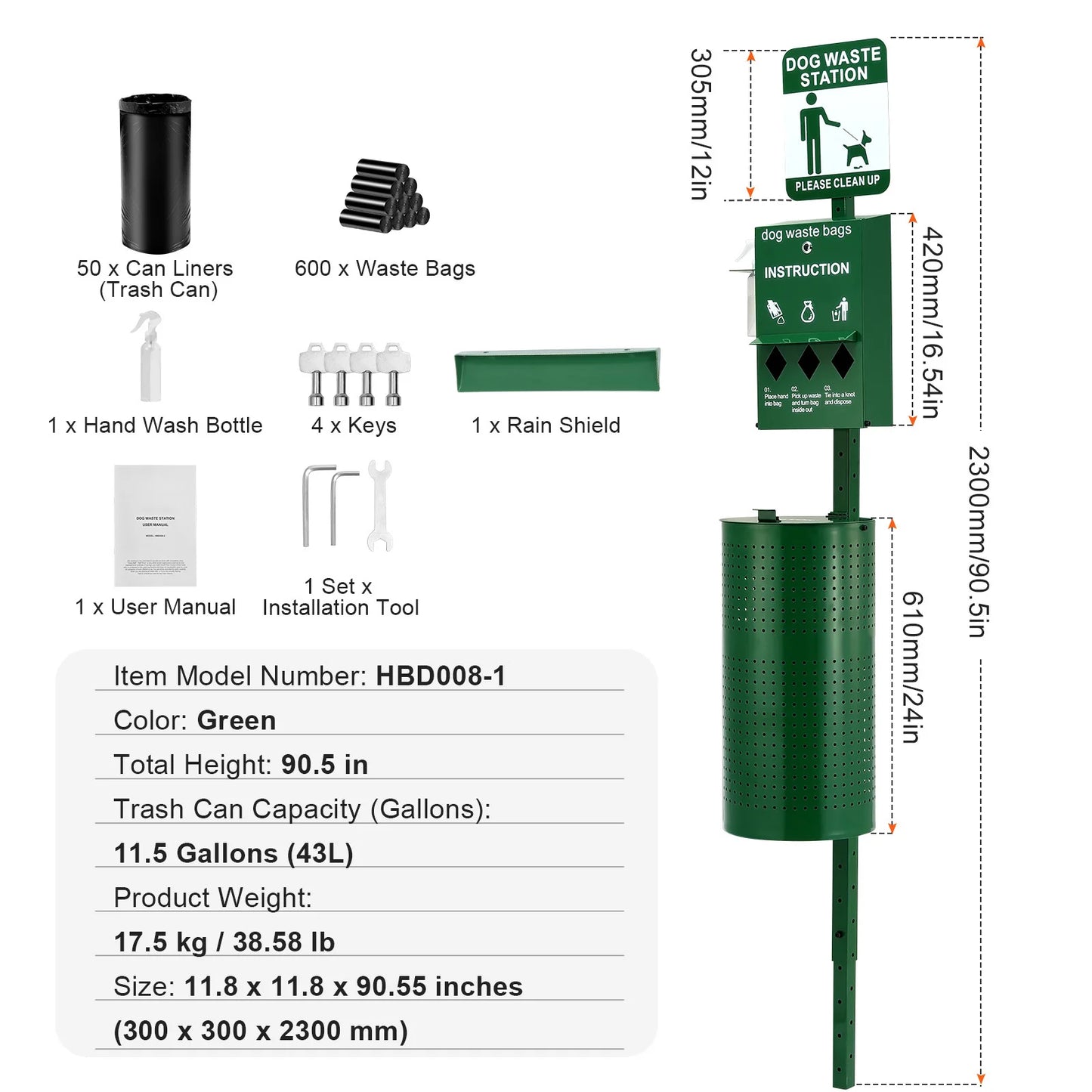 Outdoor Galvanized Steel Dog Waste Station With Hand Wash Bottle Bag Dispenser