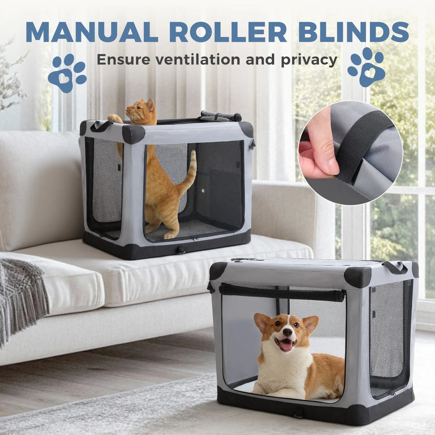JHK Foldable Soft Dog Crate With Three Doors Indoor Use