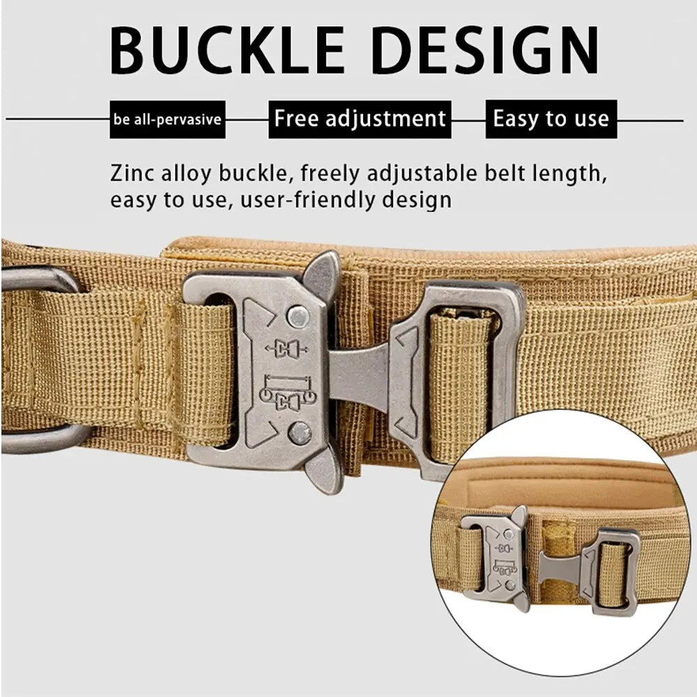 Outdoor Tactical Dog Collar With Metal Buckle Breathable Nylon