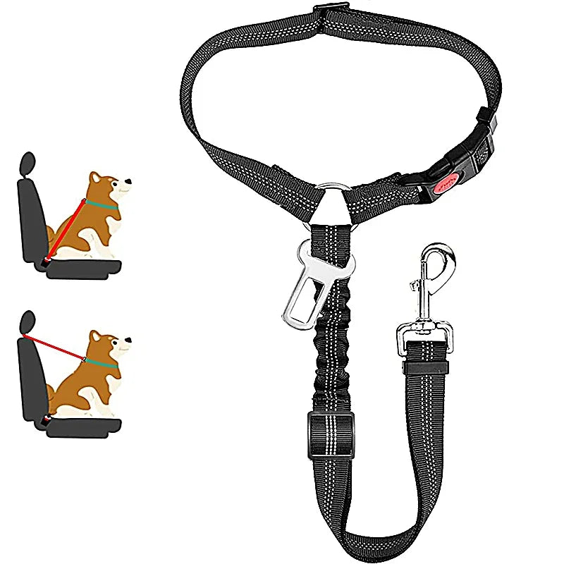 Solid Two-in-One Pet Car Seat Belt Harness Leash Adjustable