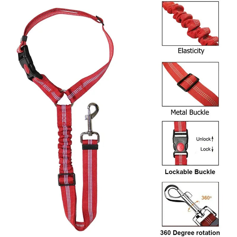 Solid Two-in-One Pet Car Seat Belt Harness Leash Adjustable