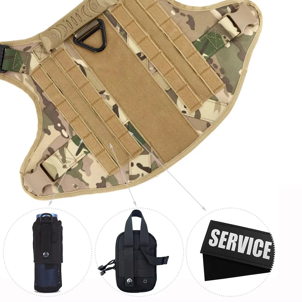 Military Large Dog Harness Vest Set With Leash Patches Bags Training