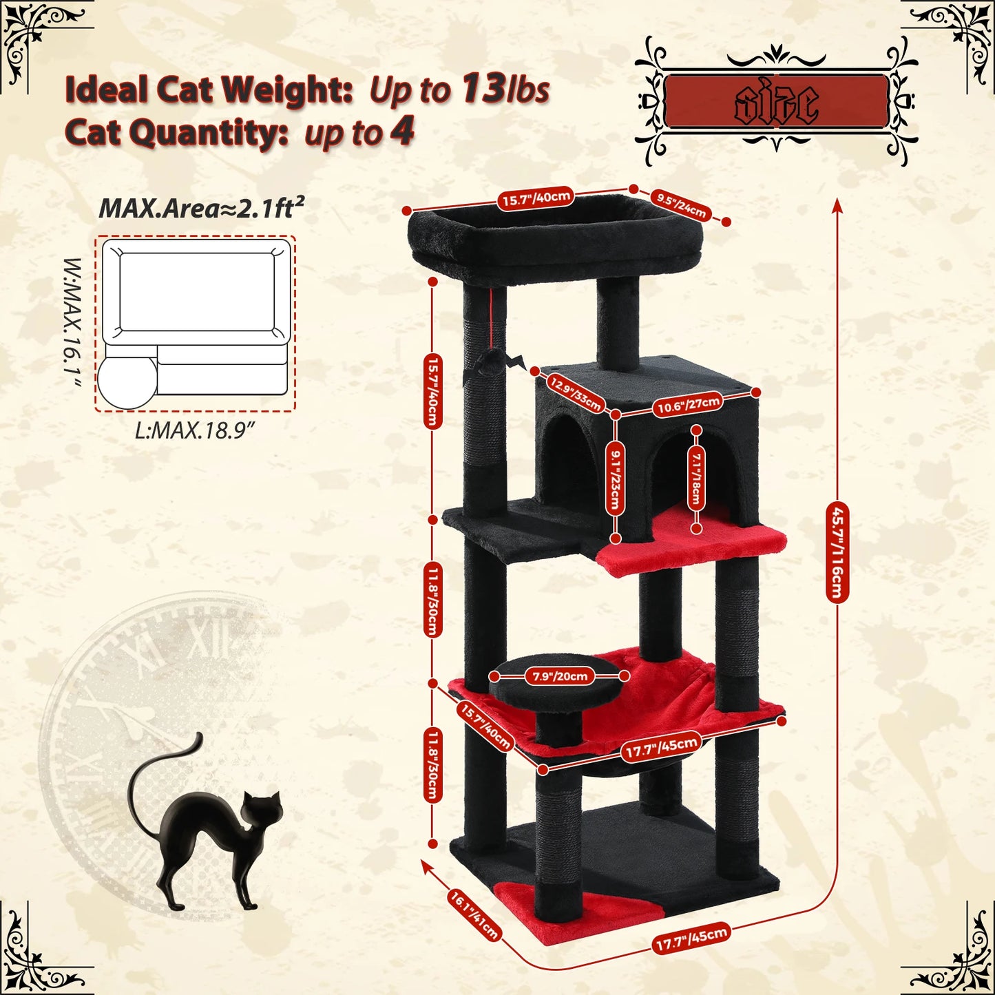 PAWZ Road Gothic Cat Tree Indoor Tower With Large Hammock
