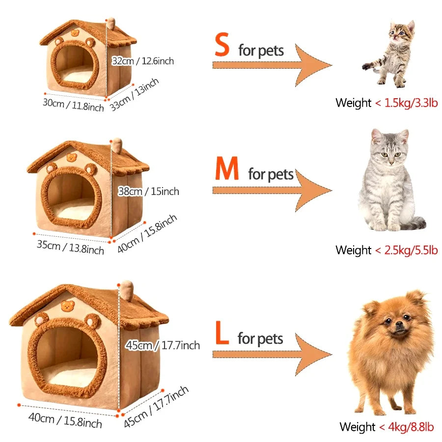 Foldable Pet House Removable Washable Cat And Small Dog Bed