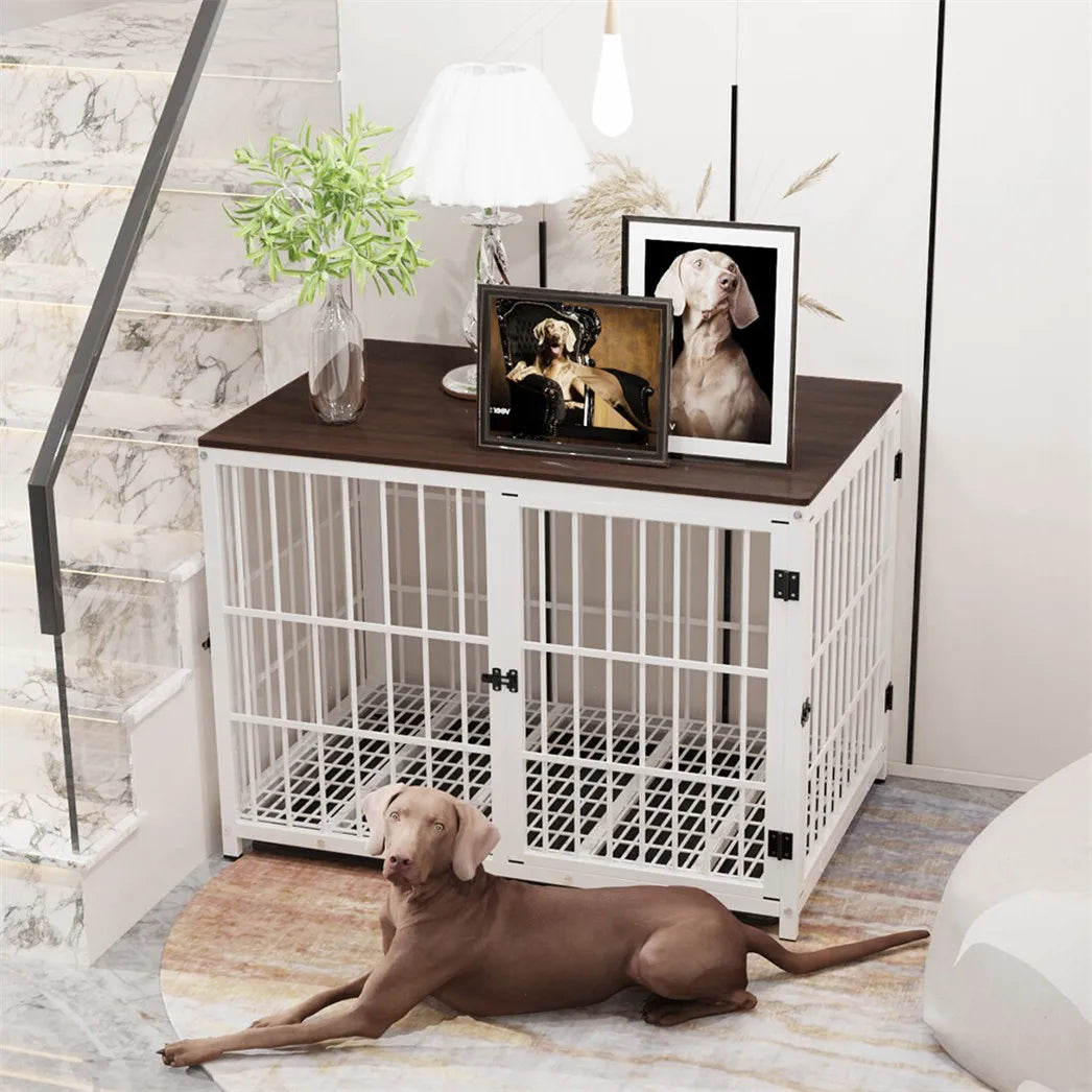BORWART Wooden Elevated Dog Crate End Table With 3 Doors