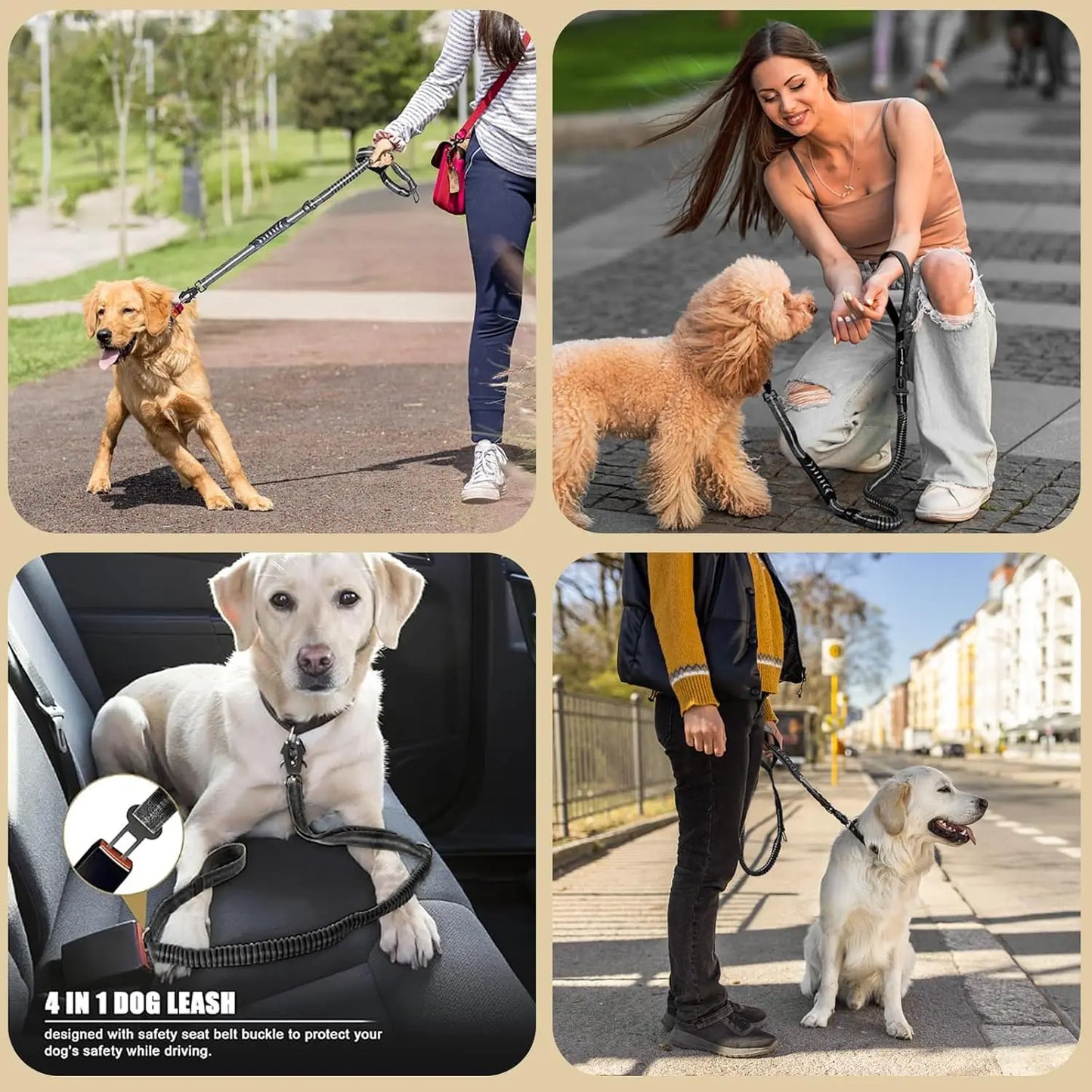 DCLOUD Reflective Dog Leash With Car Seatbelt For Large Dogs