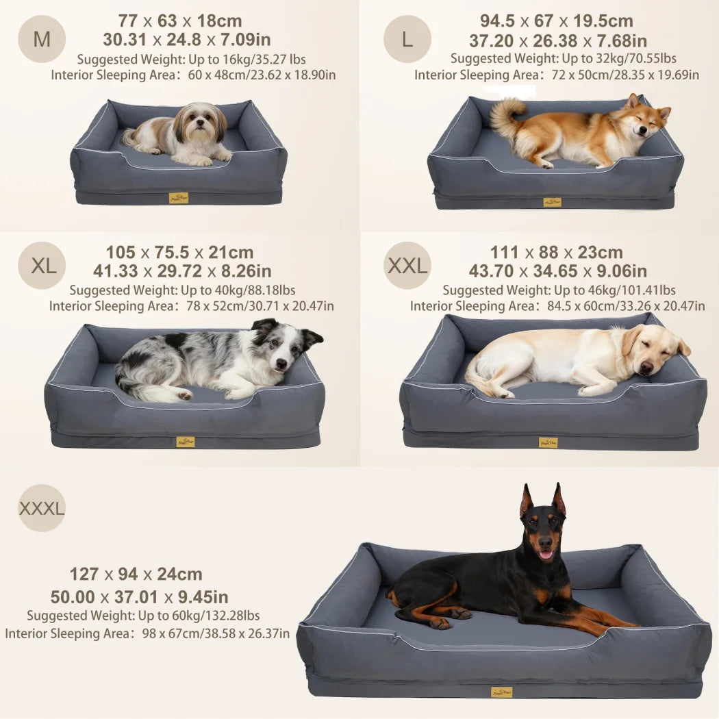BORWART Orthopedic Dog Bed With Bolster Sides And Washable Cover