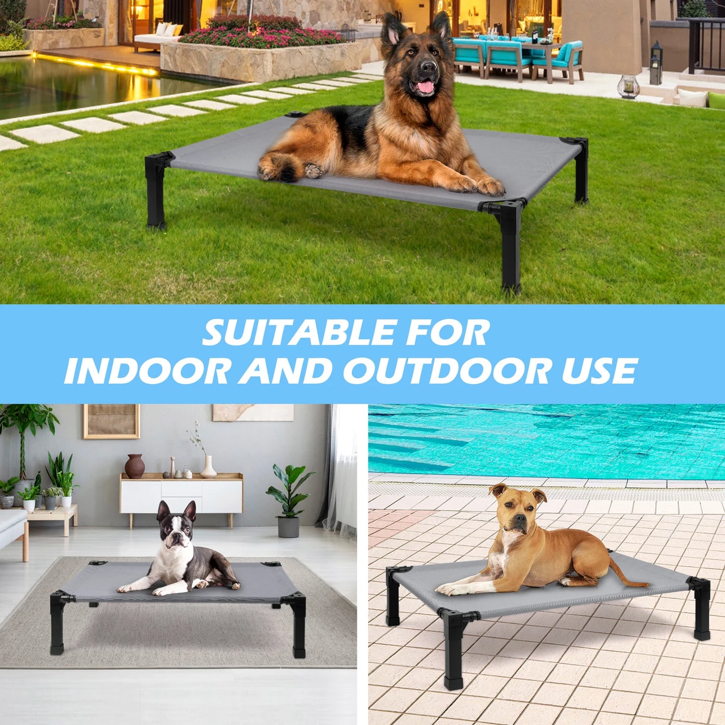 Elevated Cooling Dog Bed With Chew Proof Mesh Metal Frame