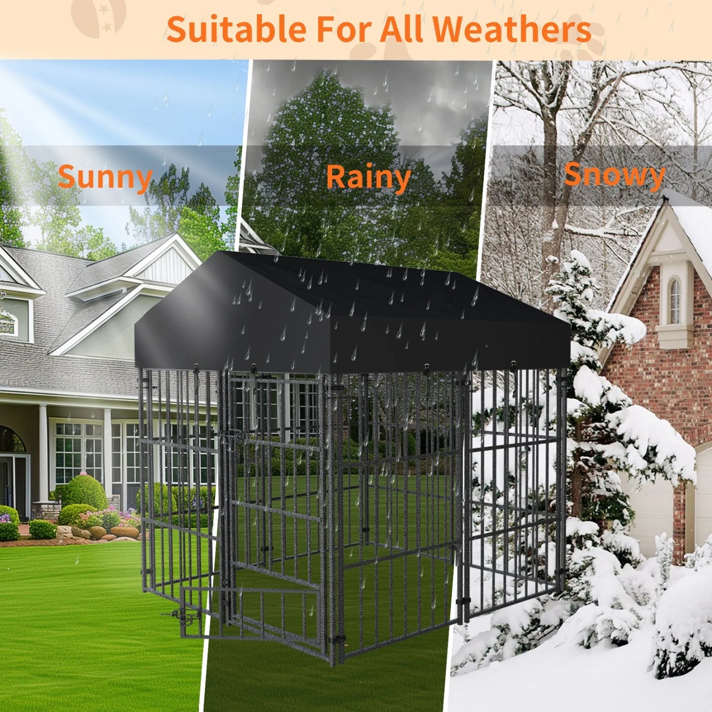 Outdoor Dog Kennel With Roof Heavy Duty Metal Crate Enclosure