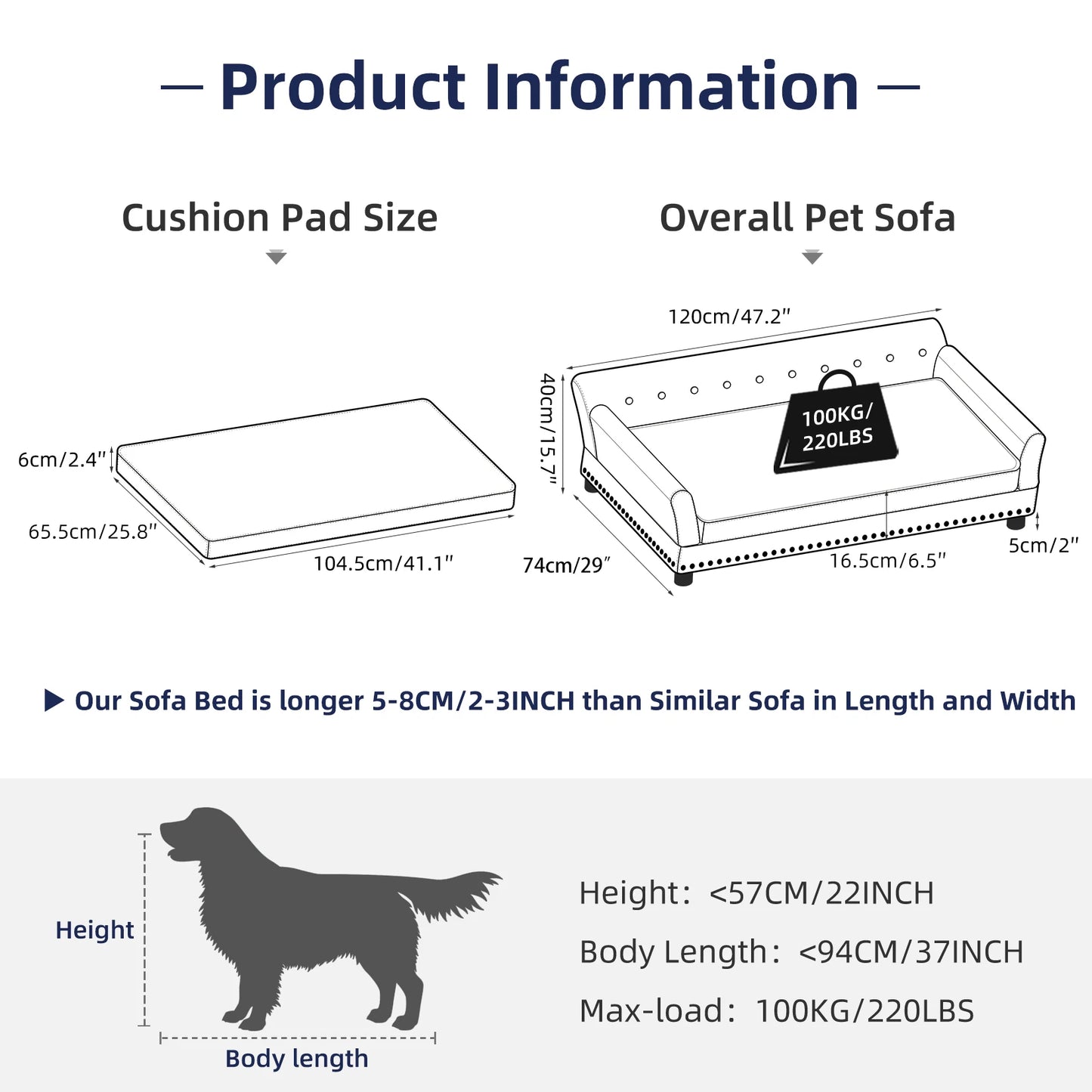 BINGOPAW Extra Large Elevated Dog Sofa Bed With Removable Cushion