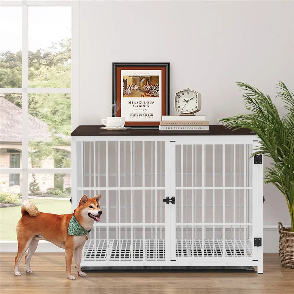 Bingopaw Heavy Duty Dog Kennel Steel Wooden End Table Crate
