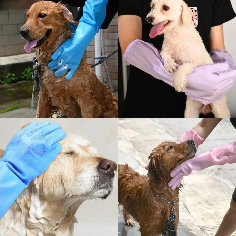 Silicone Pet Grooming Gloves For Dogs Cats Hair Removal Scrubber