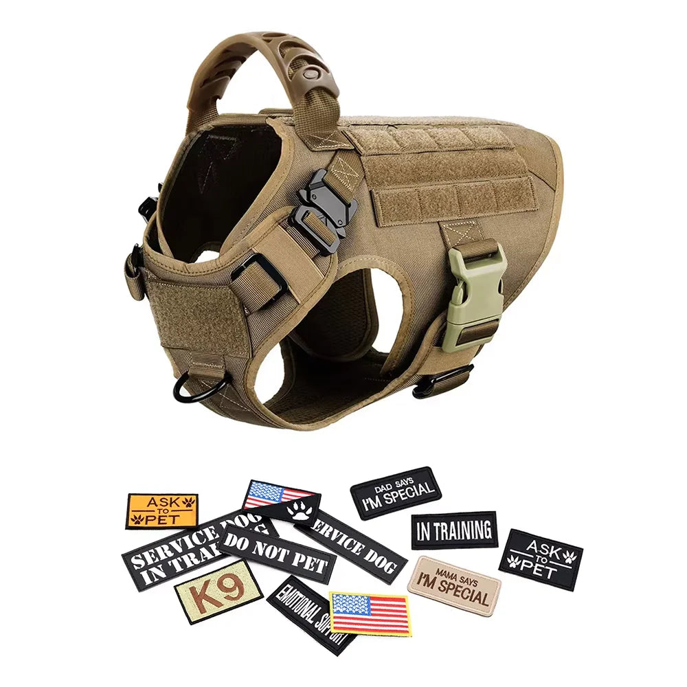 Military Large Dog Harness Vest Set With Leash Patches Bags Training