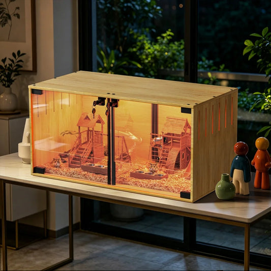 Wooden Hamster Cage With Dual Doors And Removable Divider