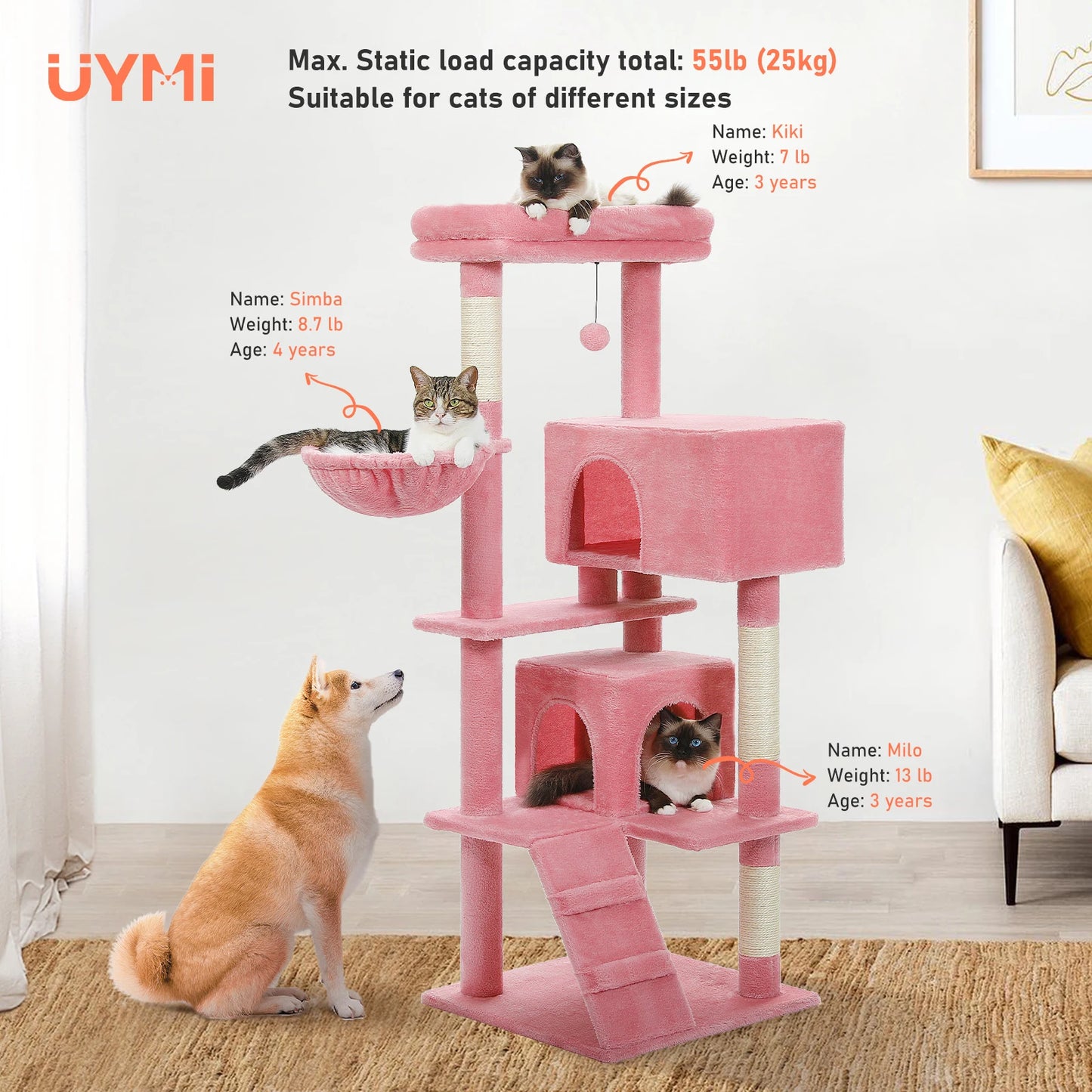 PEQULTI Five Level Cat Tree With Hammock And Cozy Condos