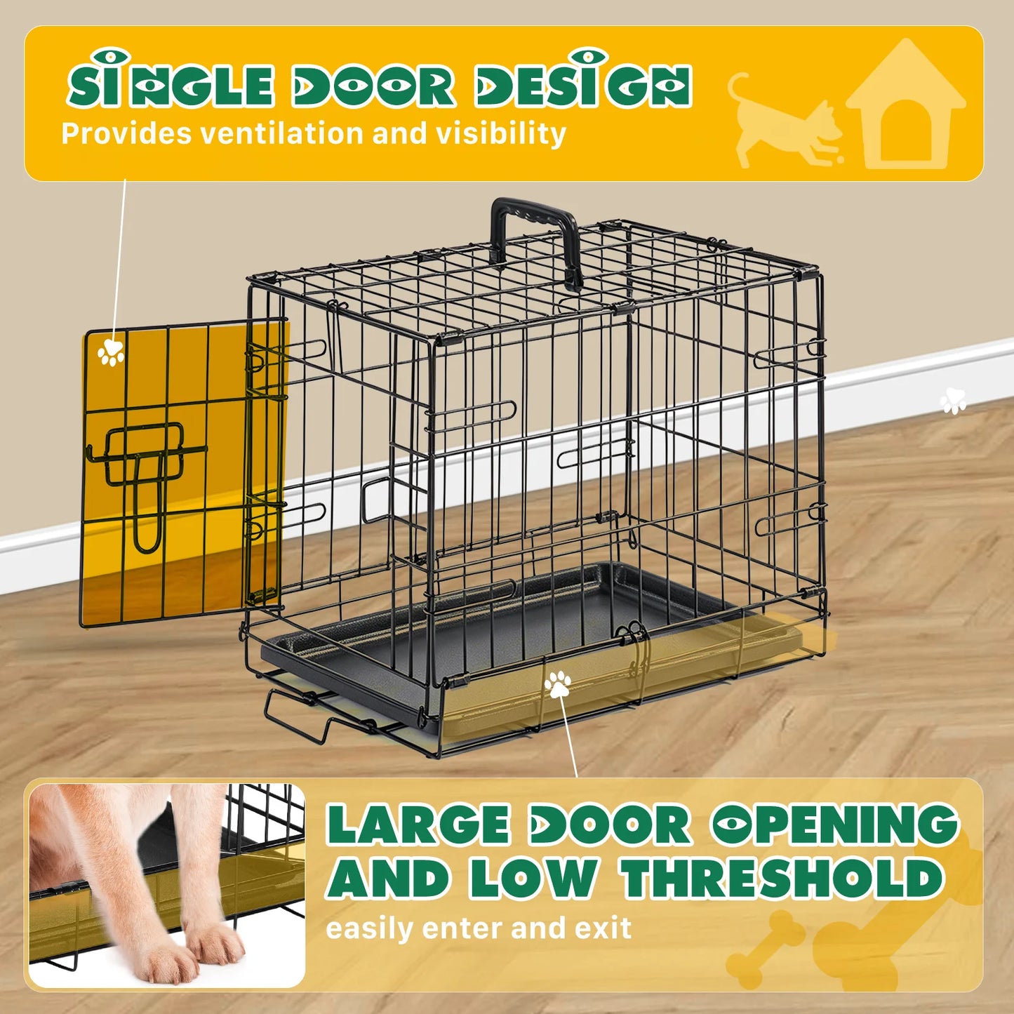 JHK Single Door Dog Crate With Secure Lock Metal Kennel