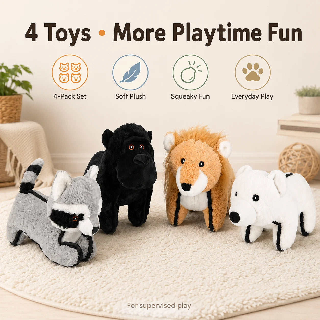 Plush Squeaky Dogs and Cats Toys Set for Anxiety Relief