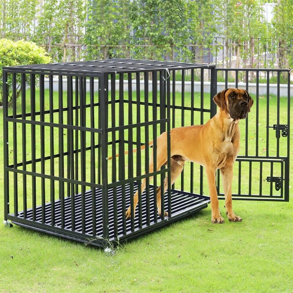 BORWART Heavy Duty Dog Crate Tear Resistant Square Tube Kennel Lockable Wheels