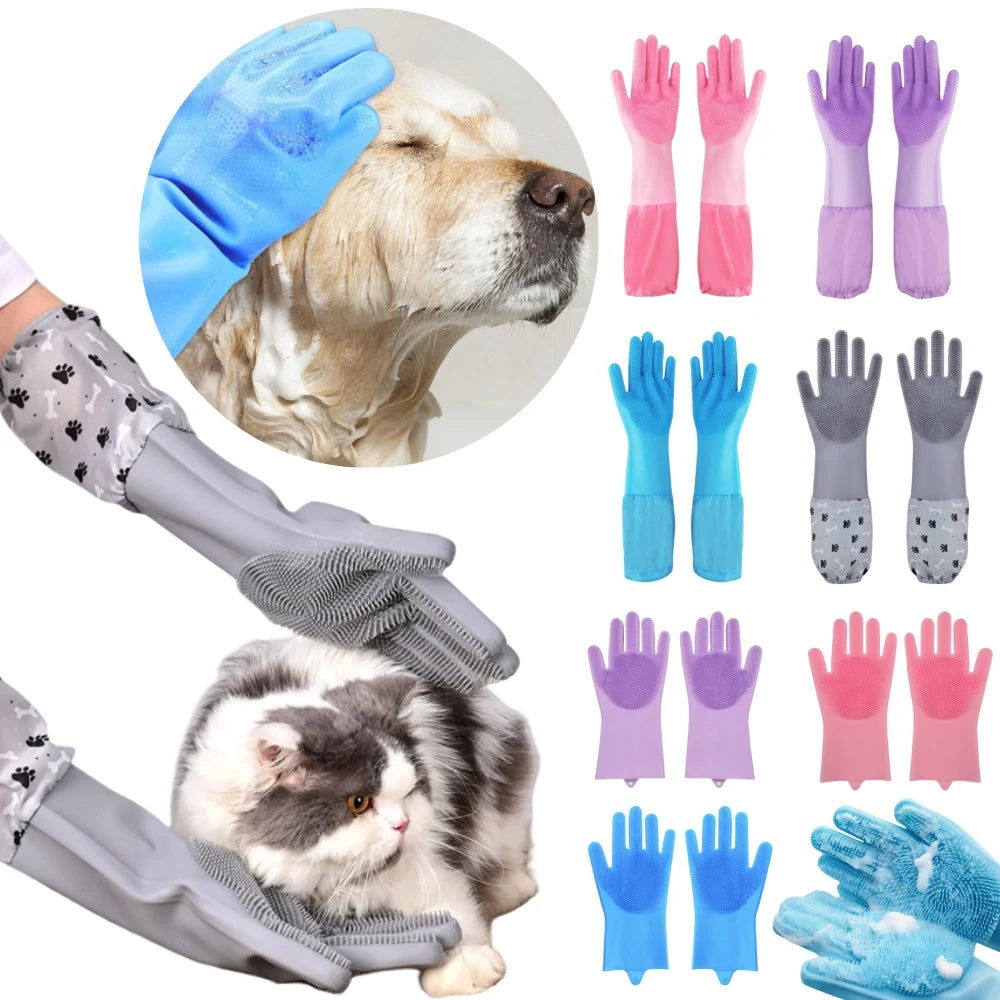 Silicone Pet Grooming Gloves For Dogs Cats Hair Removal Scrubber