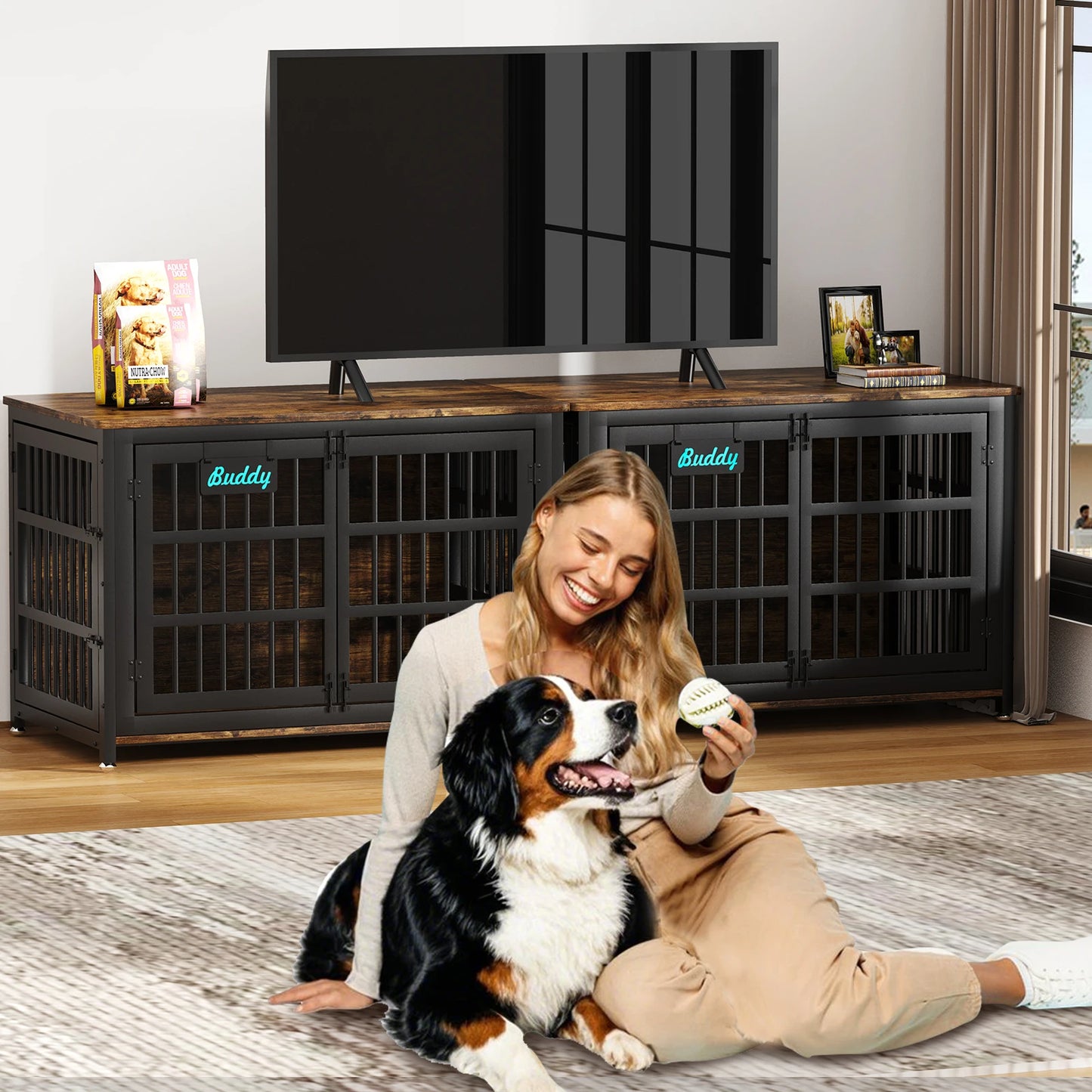 Heavy Duty Crate Furniture For Large Medium Dogs With Casters