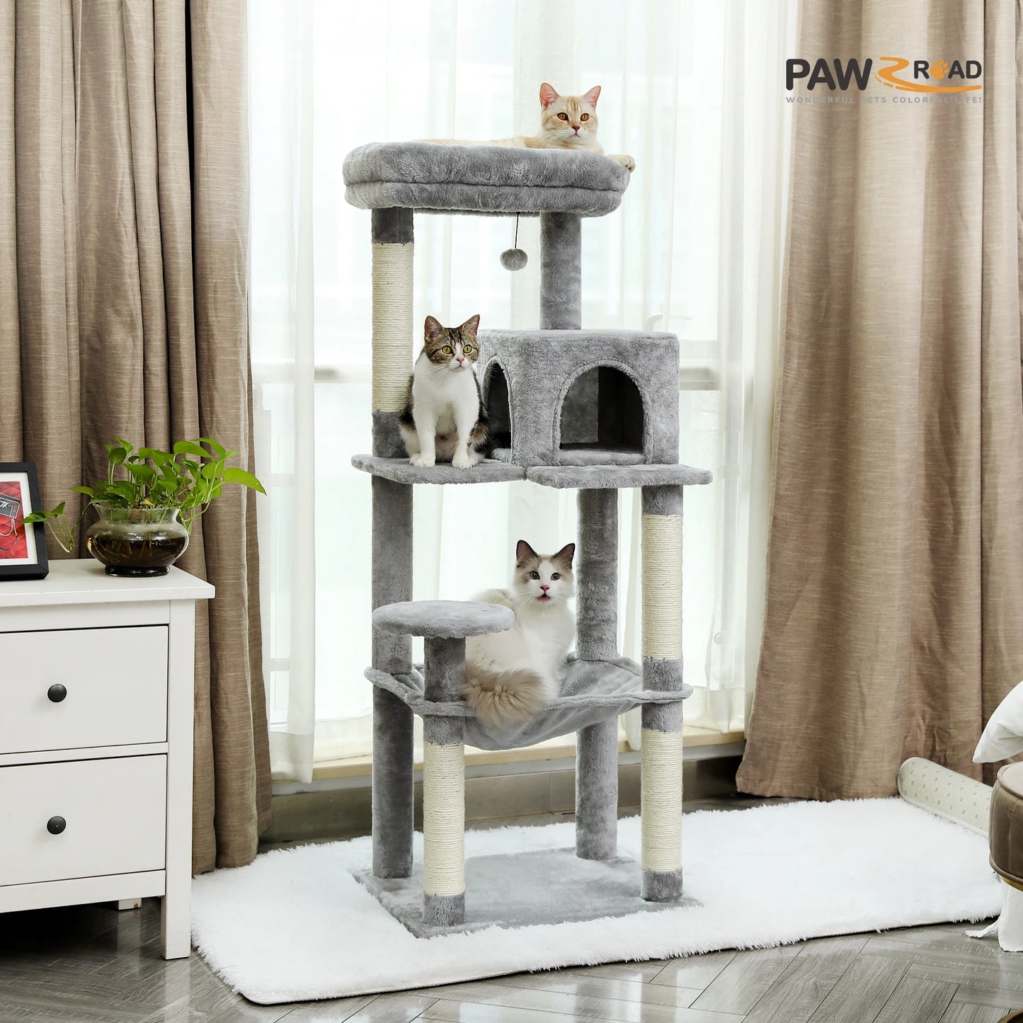 PAWZ Road 5 Level Cat Tree Indoor Large Cat Tower With Hammock