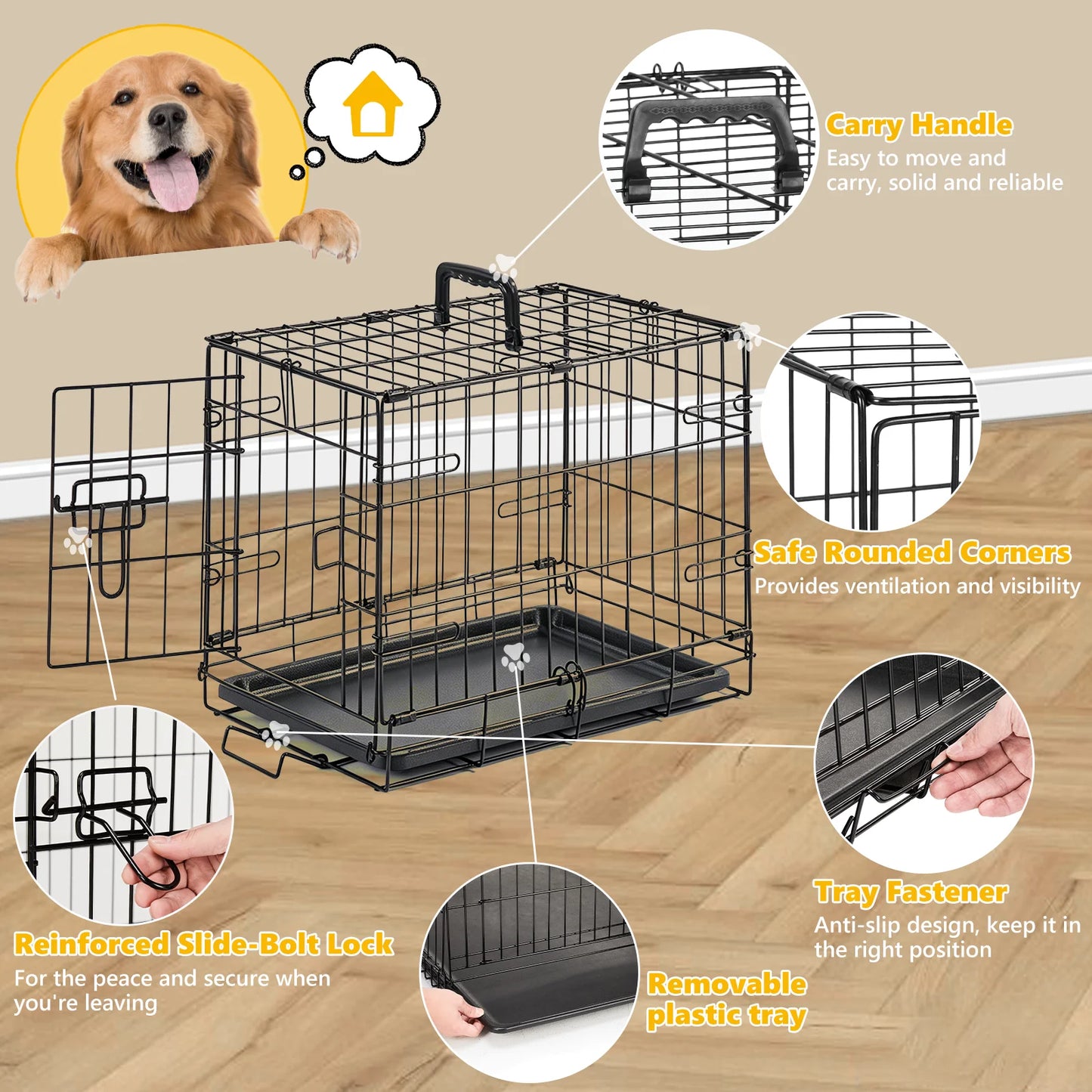 JHK Single Door Dog Crate With Secure Lock Metal Kennel