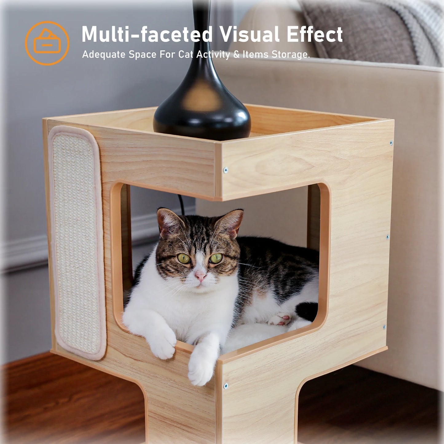 PAWZ Road Wood Cat Condo Bed With Removable Mats Kitty