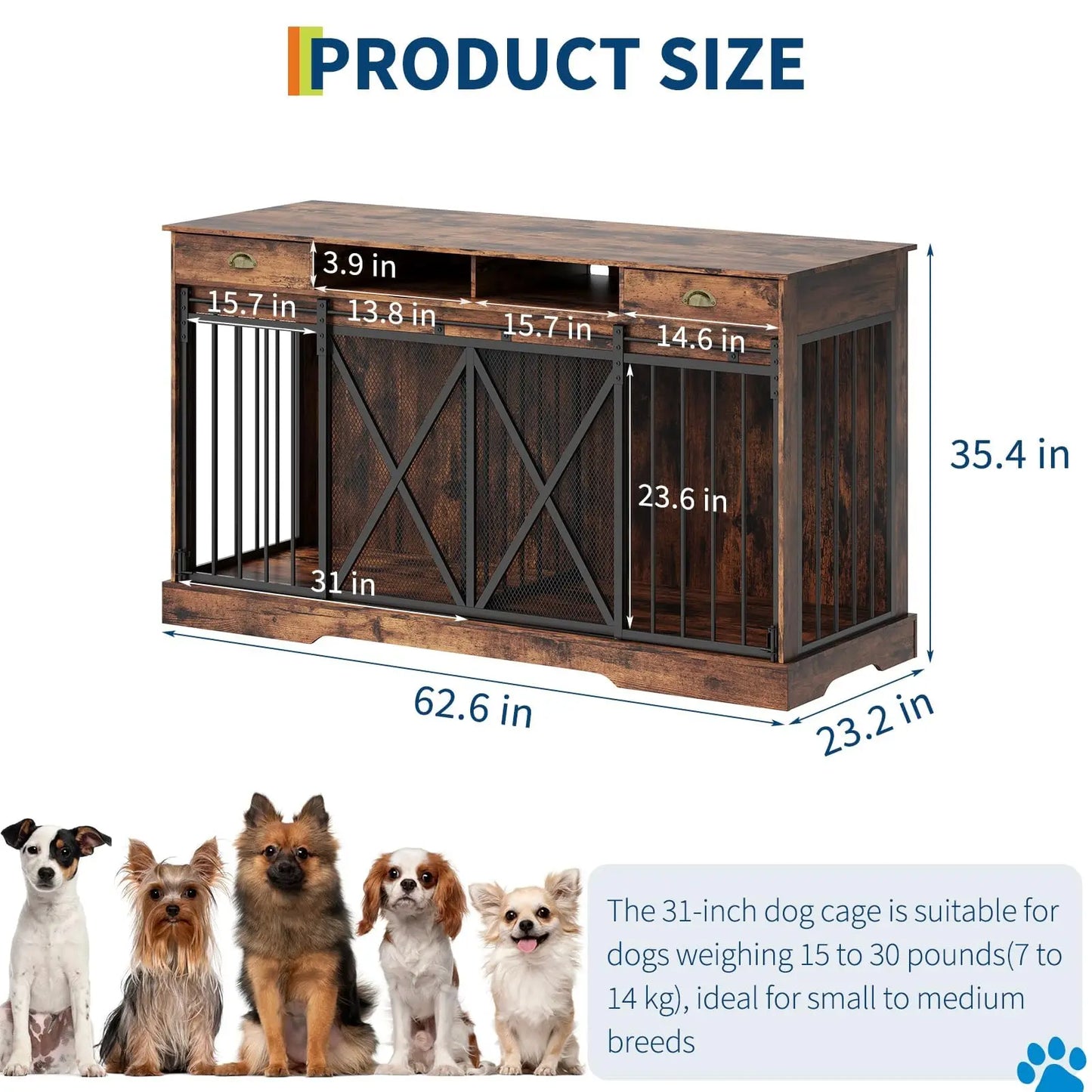 Double Dog Crate Furniture With Sliding Doors And Removable Divider