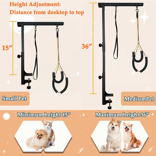 Dog Grooming Arm With Height Adjustable Clamp And Two Loops
