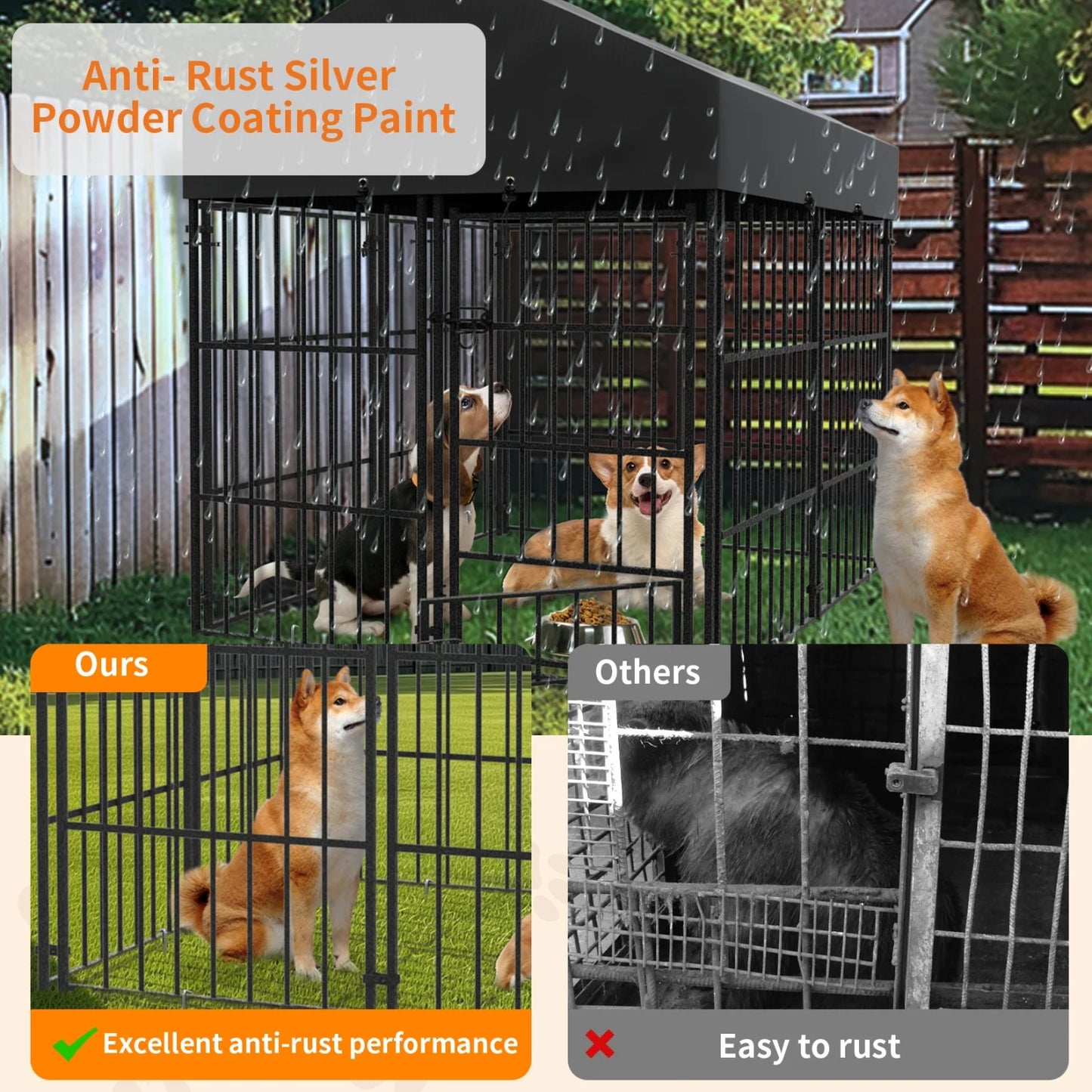 Outdoor Dog Kennel With Roof Heavy Duty Metal Crate Enclosure