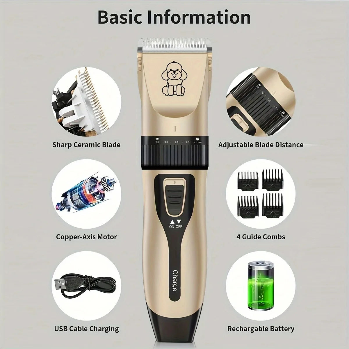 YUKU USB Rechargeable Pet Grooming Kit Cordless Trimmer for Dogs and Cats