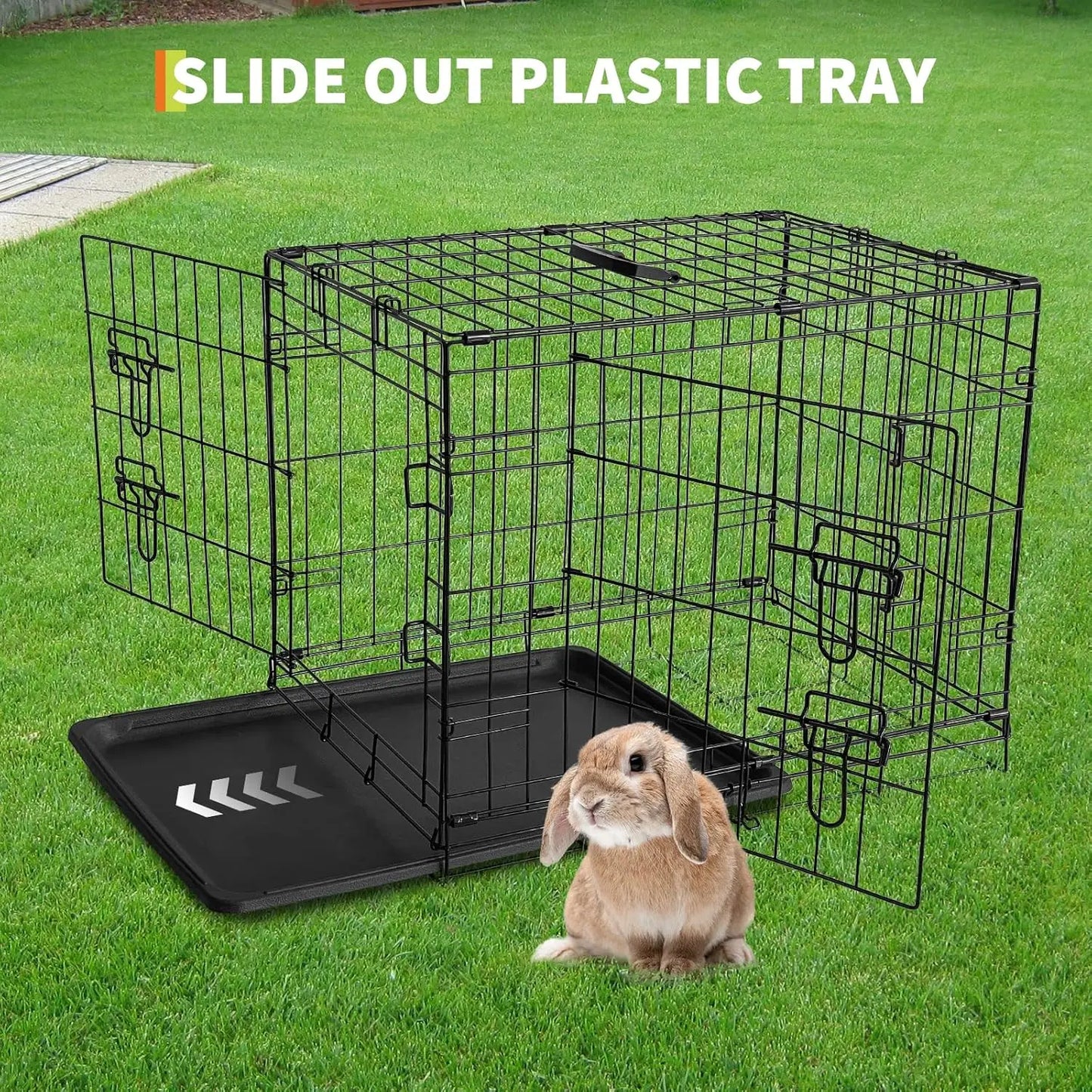 HiMISS Folding Rabbit Cage With Slide Out Tray Two Doors