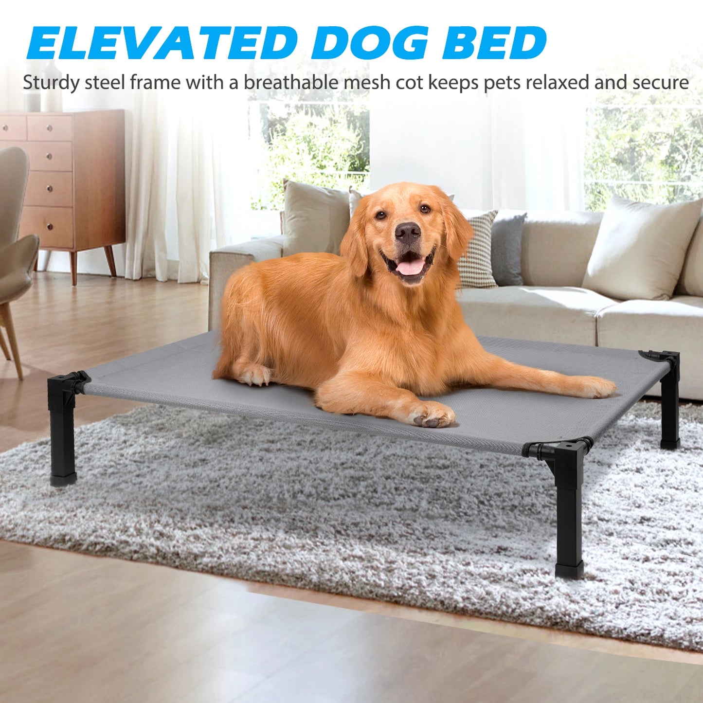Elevated Cooling Dog Bed With Chew Proof Mesh Metal Frame