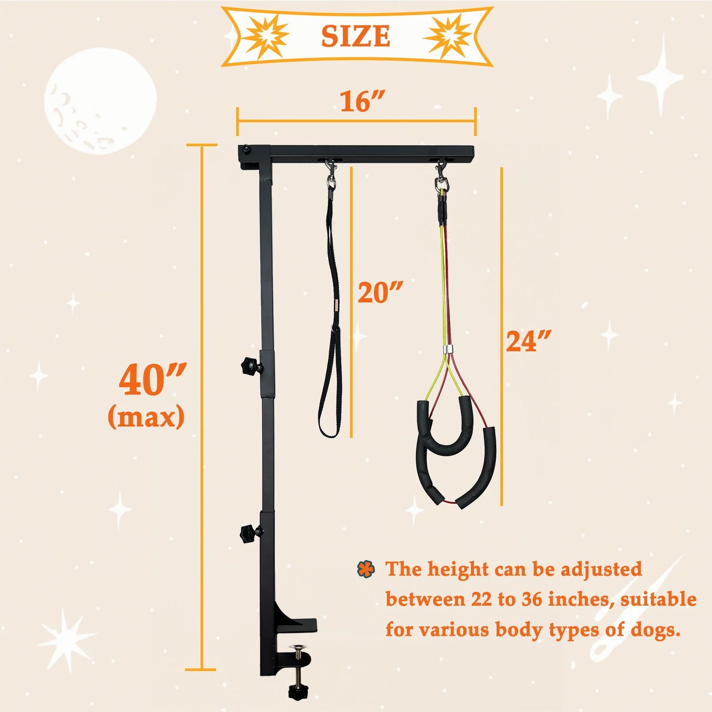 Dog Grooming Arm With Height Adjustable Clamp And Two Loops