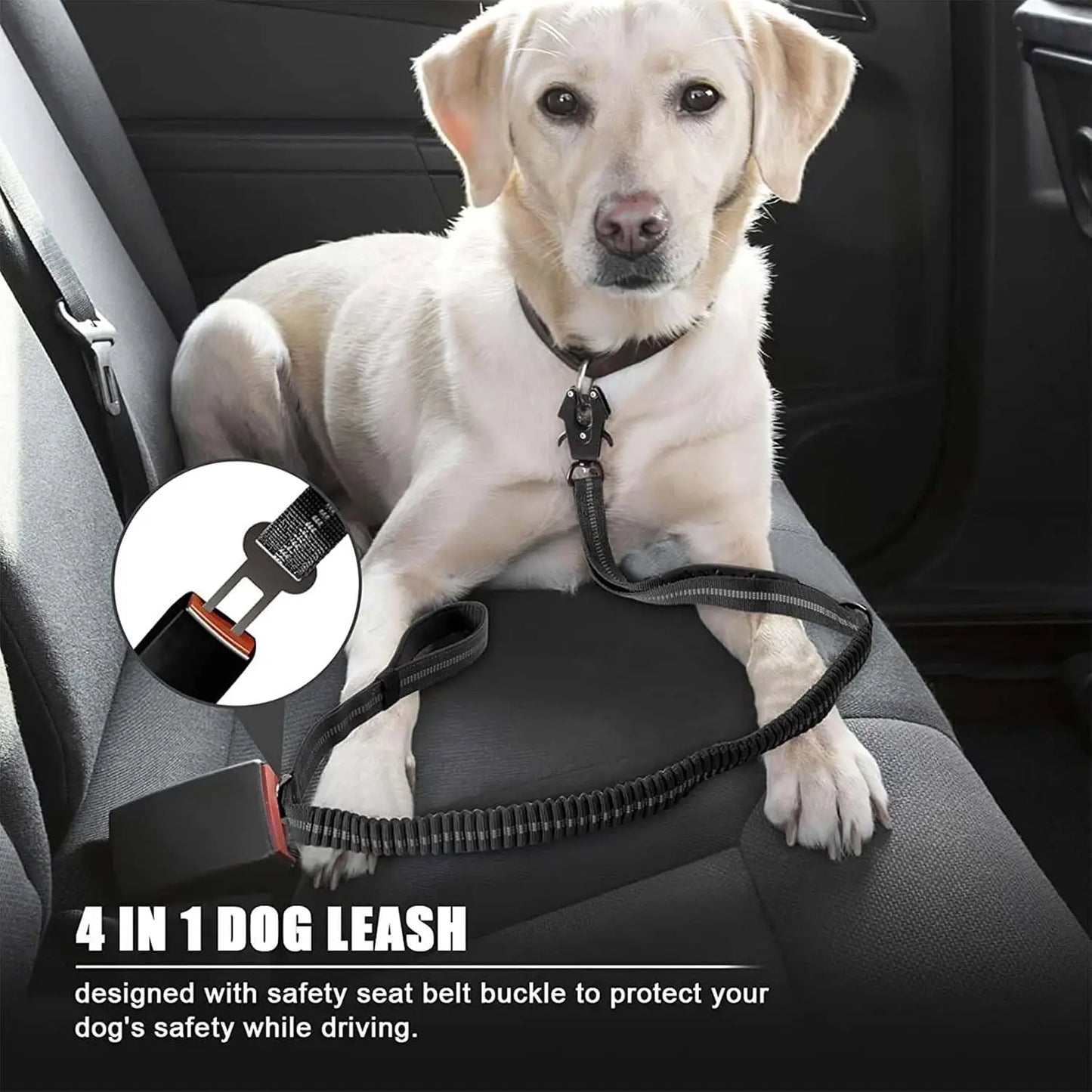 DCLOUD Reflective Dog Leash With Car Seatbelt For Large Dogs