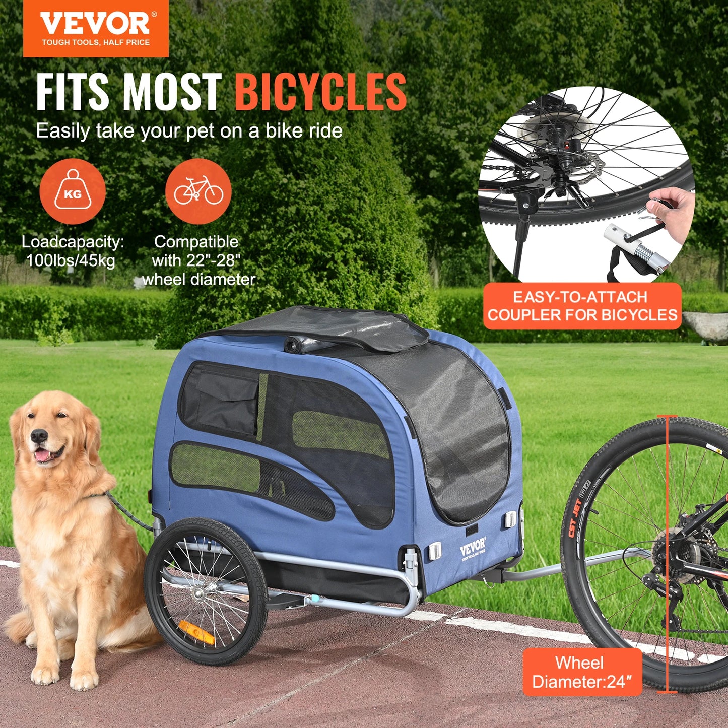 Pet Cart Bicycle Carrier for Dogs Collapsible Bike Trailer