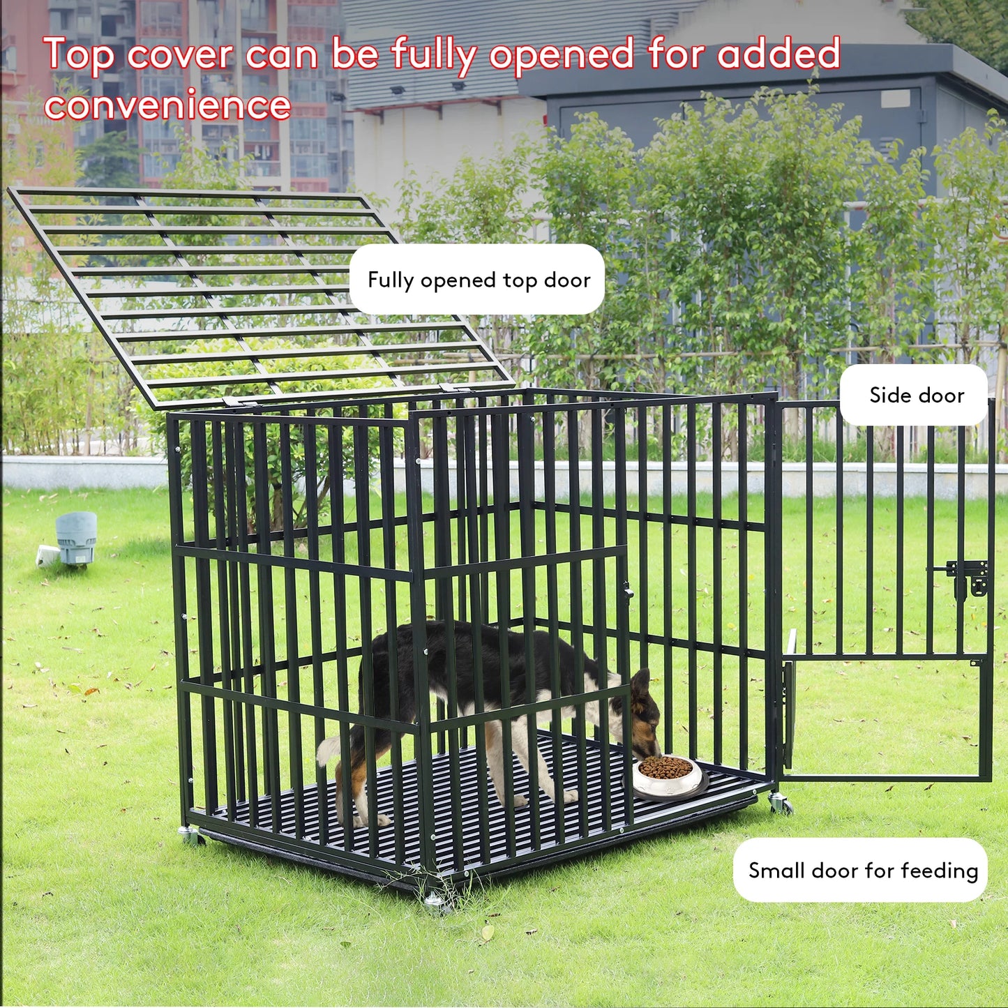BINGOPAW Heavy Duty Dog Crate With Lockable Wheels And Tray