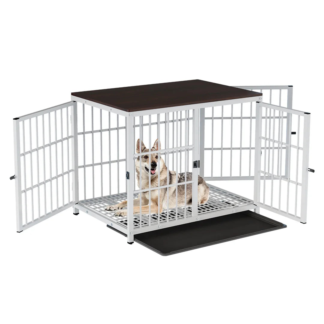 BINGOPAW Furniture Style Dog Crate End Table With Three Doors And Removable Tray