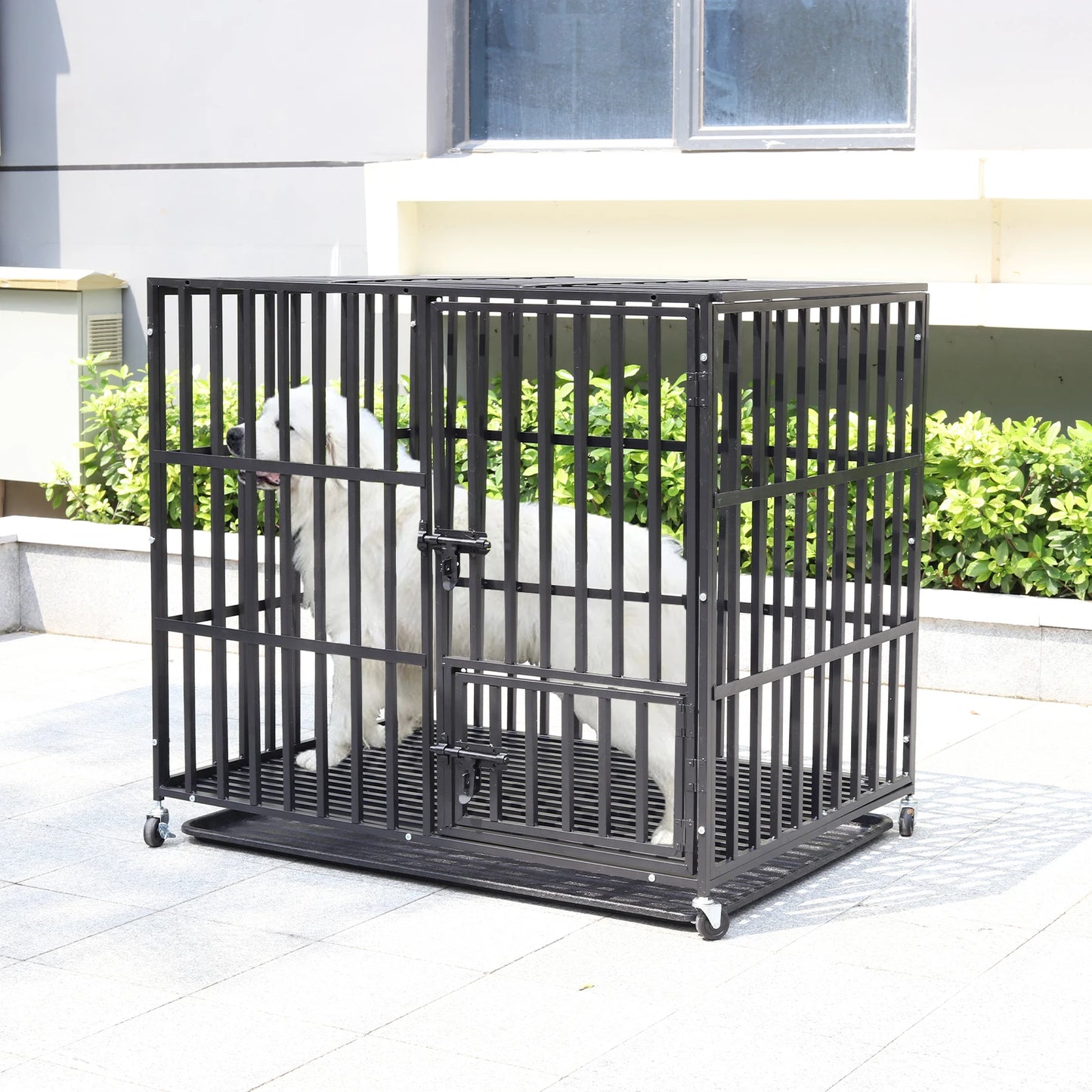 BORWART Heavy Duty Dog Crate Tear Resistant Square Tube Kennel Lockable Wheels
