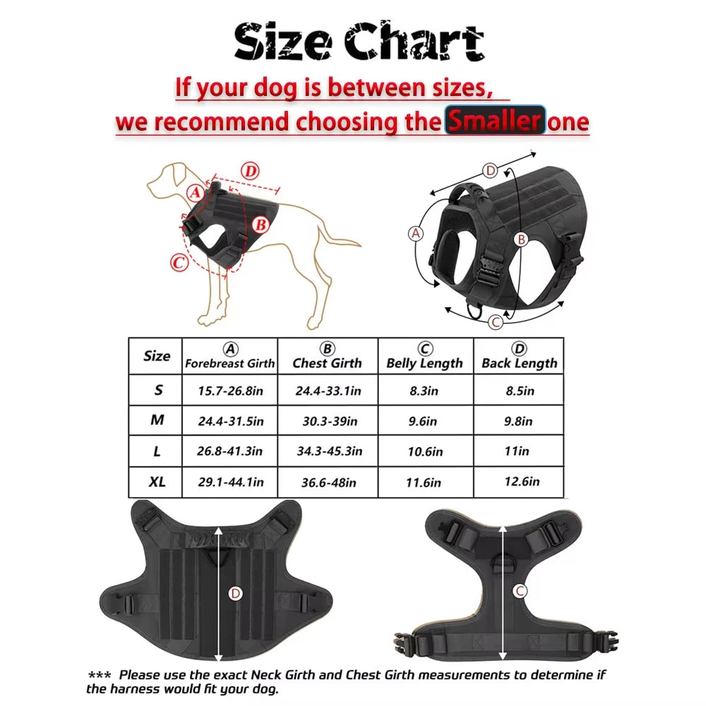 Military Large Dog Harness Vest Set With Leash Patches Bags Training