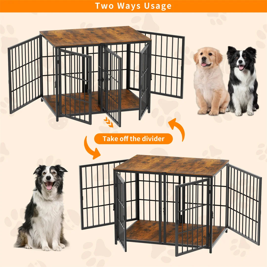Heavy Duty Dog Cage Side Table Indoor Kennel With Four Doors And Divider