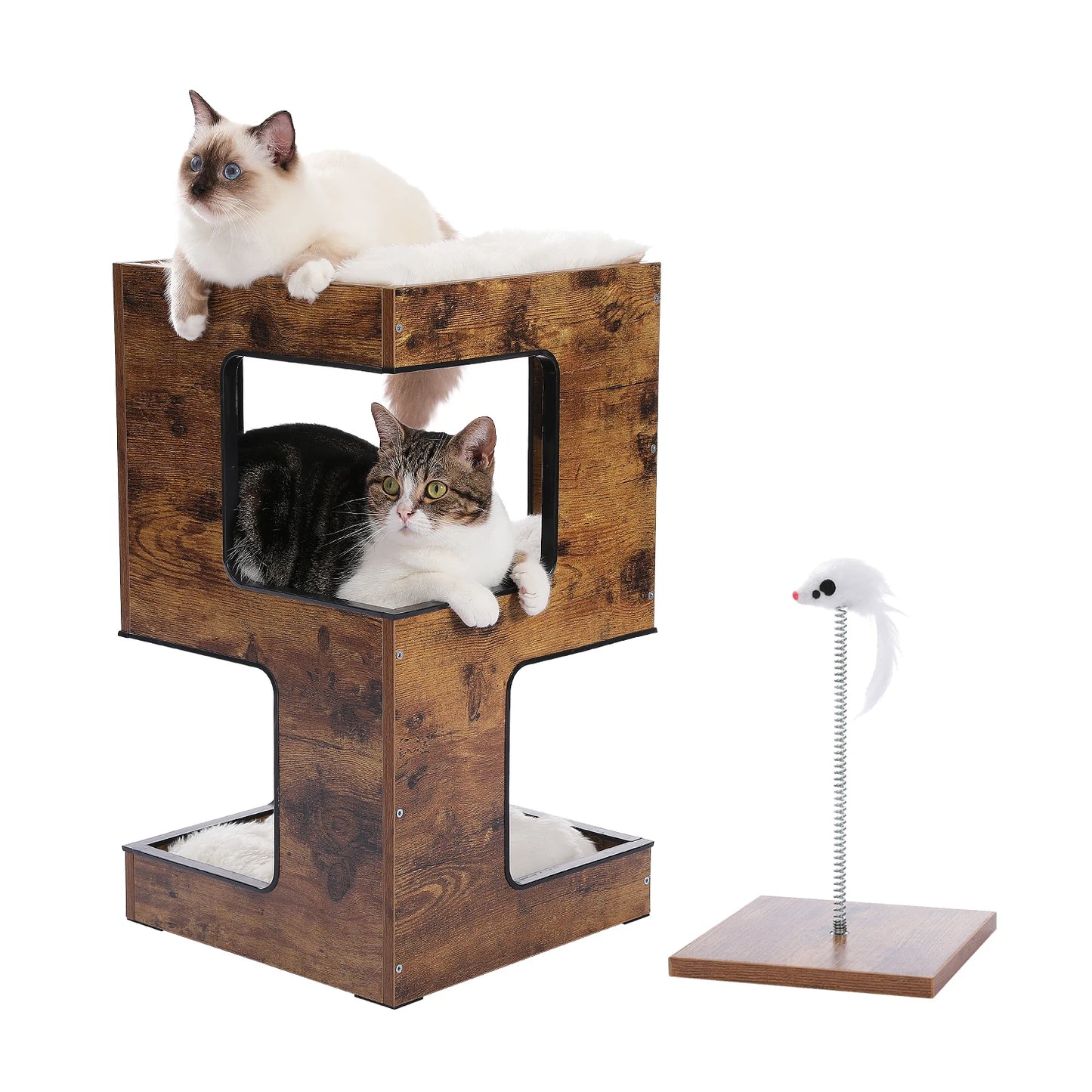 PAWZ Road Wood Cat Condo Bed With Removable Mats Kitty